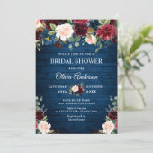 ブルガンディネイビーブルー赤面フラワーズブライダルシャワー 招待状 (スタンド正面)