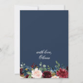 ブルガンディネイビーブルー赤面フラワーズブライダルシャワー 招待状 (裏面)