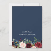 ブルガンディネイビーブルー赤面フラワーズ婚約パーティ 招待状 (裏面)