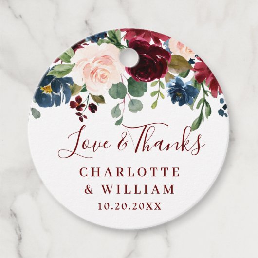 ブルガンディネイビーブルー赤面フローラウォーターカラー結婚ズ フェイバータグ (正面)