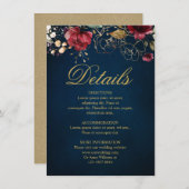 ブルガンディネイビーブルー赤面フローラ結婚ズ詳細 エンクロージャーカード (正面/裏面)