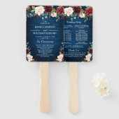 ブルガンディネイビーブルー赤面フローラ結婚式 プログラム ハンドファン (正面&裏面)