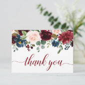 ブルガンディネイビーブルー赤面フローラ サンキューカード (スタンド正面)