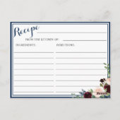 ブルガンディネイビーブルー赤面ブライダルシャワーレシピカード ポストカード (裏面)