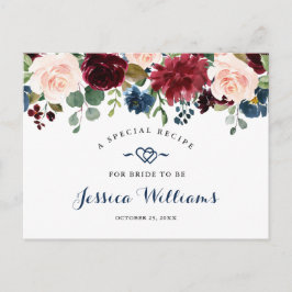 ブルガンディネイビーブルー赤面ブライダルシャワーレシピカード ポストカード