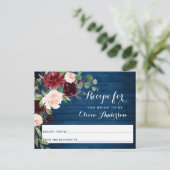 ブルガンディネイビーブルー赤面ブライダルシャワーレシピカード ポストカード (スタンド正面)