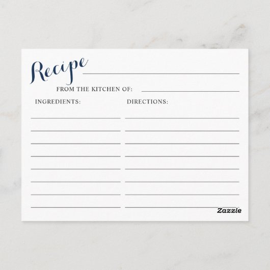 ブルガンディネイビーブルー赤面ブライダルシャワーレシピカード ポストカード (裏面)