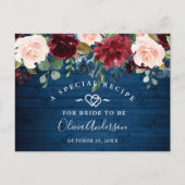 ブルガンディネイビーブルー赤面ブライダルシャワーレシピカード ポストカード (正面)