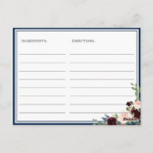 ブルガンディネイビーブルー赤面ブライダルシャワーレシピカード ポストカード (裏面)