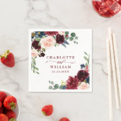 ブルガンディネイビーブルー赤面素朴フローラ結婚ズ スタンダードカクテルナプキン (インサイチュ)