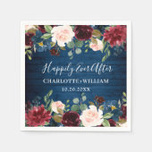 ブルガンディネイビーブルー赤面素朴フローラ結婚ズ スタンダードカクテルナプキン (正面)