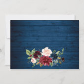 ブルガンディネイビーブルー赤面素朴フローラ結婚ズ セーブザデート (裏面)