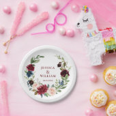 ブルガンディネイビーブルー赤面素朴フローラ結婚ズ ペーパープレート (パーティー)