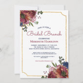 ブルガンディネイビーブルー金ゴールドフローラブライダルシャワー 招待状 (正面)