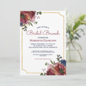 ブルガンディネイビーブルー金ゴールドフローラブライダルシャワー 招待状 (スタンド正面)