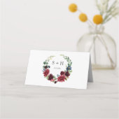 ブルガンディネイビーブルー&赤面ピンクフローラズ プレイスカード (裏面)