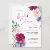 ブルガンディネイビーブルー&赤面フローラブライダルシャワー 招待状 (正面)