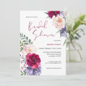 ブルガンディネイビーブルー&赤面フローラブライダルシャワー 招待状 (スタンド正面)