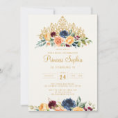 ブルガンディネイビープリンセスフローラティアラ誕生日 招待状 (正面)