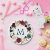 ブルガンディネイビーモノグラムブライダルシャワー紙プレート ペーパープレート (パーティー)