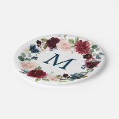 ブルガンディネイビーモノグラムブライダルシャワー紙プレート ペーパープレート (アングル)