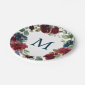 ブルガンディネイビーモノグラム紙プレート ペーパープレート (アングル)