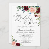 ブルガンディネイビーユーカリバラブライダルシャワー 招待状 (正面/裏面)