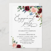 ブルガンディネイビーユーカリバラ婚約パーティ 招待状 (正面/裏面)