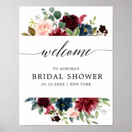 ブルガンディネイビー赤面ブライダルシャワーウェルカム ポスター