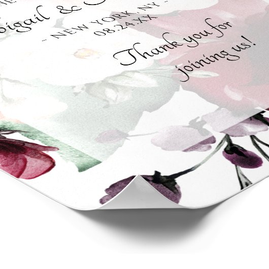 ブルガンディバイオレットピーチ結婚フローラのウェルカムサイン ポスター (角)