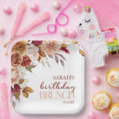 ブルガンディバーンオレンジフローラ誕生日ブランチ ペーパープレート (パーティー)