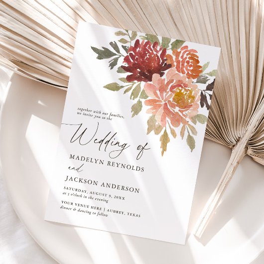 ブルガンディバーントオレンジ秋結婚フローラ 招待状