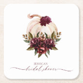 ブルガンディパンプキン秋インラブブライダルシャワー招待状 スクエアペーパーコースター (正面)