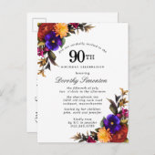ブルガンディパープルイエロー90誕生日招待状 インビテーションポストカード (正面/裏面)