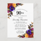 ブルガンディパープルイエロー90誕生日招待状 インビテーションポストカード (正面)