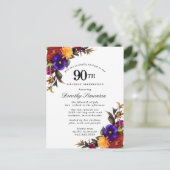 ブルガンディパープルイエロー90誕生日招待状 インビテーションポストカード (スタンド正面)