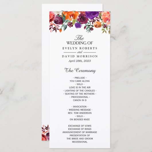 ブルガンディパープルオレンジガーデン結婚フローラ プログラム (正面/裏面)