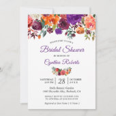 ブルガンディパープルオレンジフローラガーデンブライダルシャワー 招待状 (正面)