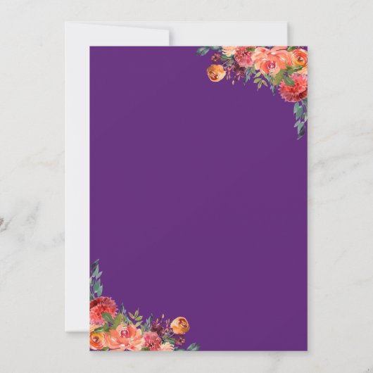 ブルガンディパープルオレンジフローラガーデンブライダルシャワー 招待状 (裏面)