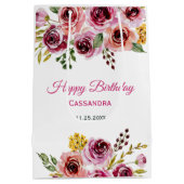 ブルガンディパープルバラ素朴フローラ誕生日 ミディアムペーパーバッグ (裏面)