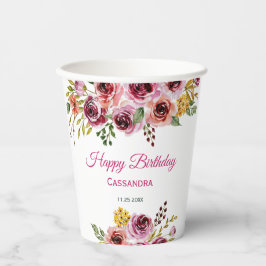 ブルガンディパープルバラ素朴フローラ誕生日 紙コップ