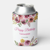 ブルガンディパープルバラ素朴フローラ誕生日 缶クーラー (缶正面)