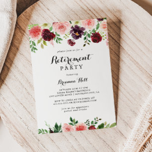 ブルガンディパープル春フローラ退職パーティー 招待状