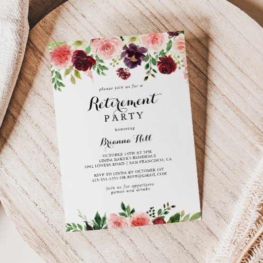 ブルガンディパープル春フローラ退職パーティー 招待状