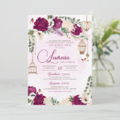 ブルガンディパープル金ゴールドバタフライエレガントクインセアニラ 招待状 (スタンド正面)