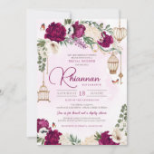 ブルガンディパープル金ゴールドフローラエレガントブライダルシャワー 招待状 (正面)