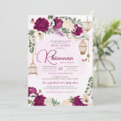 ブルガンディパープル金ゴールドフローラエレガントブライダルシャワー 招待状 (スタンド正面)