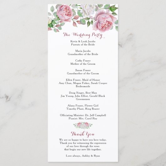 ブルガンディピンクシックバラフローラ結婚式 プログラム (裏面)