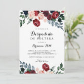 ブルガンディピンクネイビーフローラスペインのブライダルシャワー 招待状 (スタンド正面)