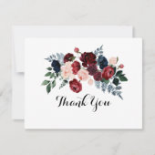 ブルガンディピンクネイビーフローラフラットズ結婚ズ サンキューカード (正面)